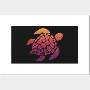 Dark Sunset Ombre Faux Glitter Turtle Posters and Art